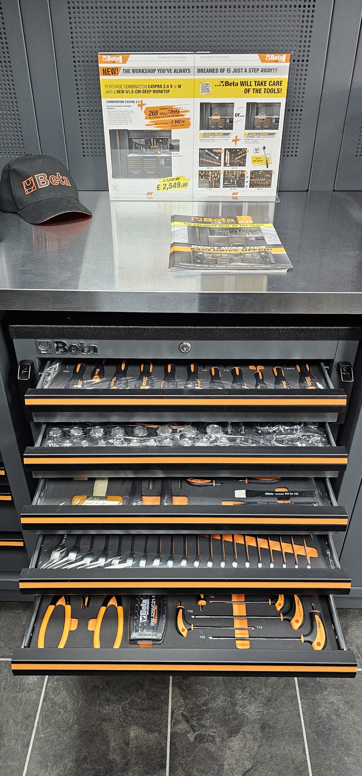 Beta C45PRO-X Stainless Steel Top Workshop Equipment Station & 268 Piece Tool Kit - CONTACT TO ORDER