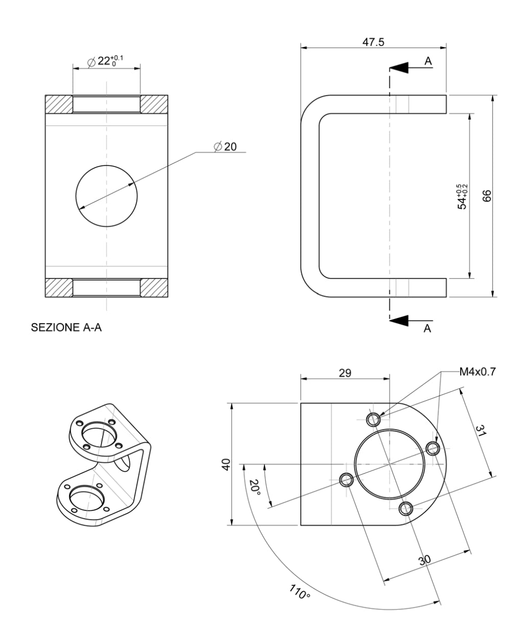 Chassis Yoke Bracket With Adjustment Holes 20mm KT008