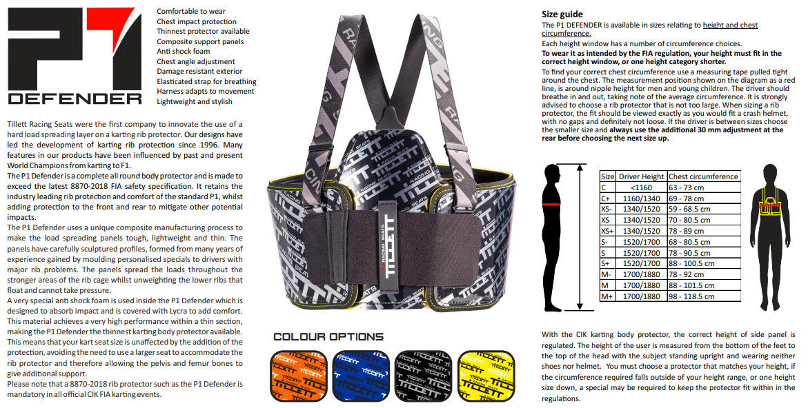 Tillett P1 Defender CIK FIK Body Rib Protector