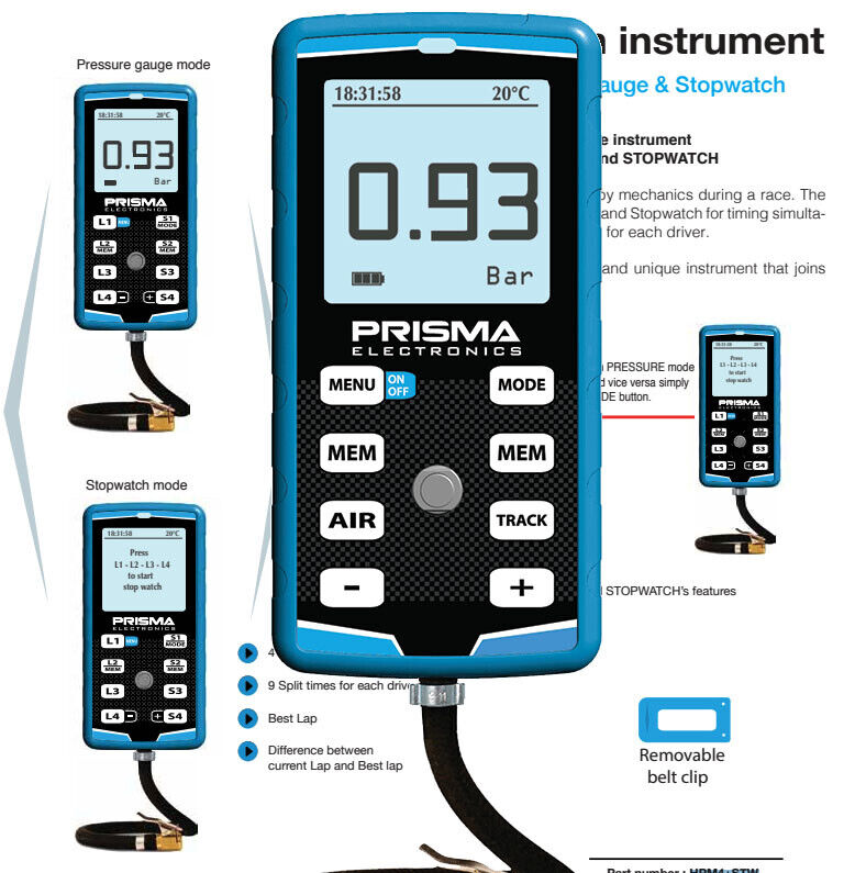 Prisma Digital HPM4 Tyre Pressure Gauge 0-5 BAR/72 PSI