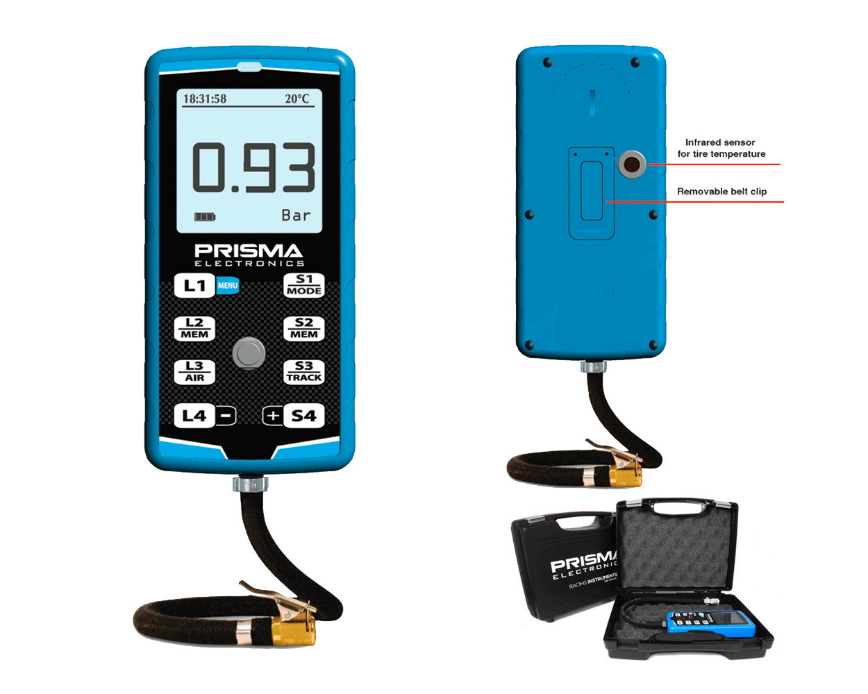 Prisma Infra Red IR Tyre Pressure Gauge W/ Stop Watch