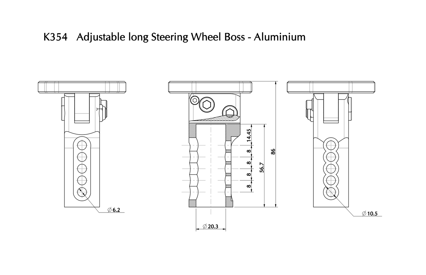 Adjustable long Steering Wheel Boss Anodized