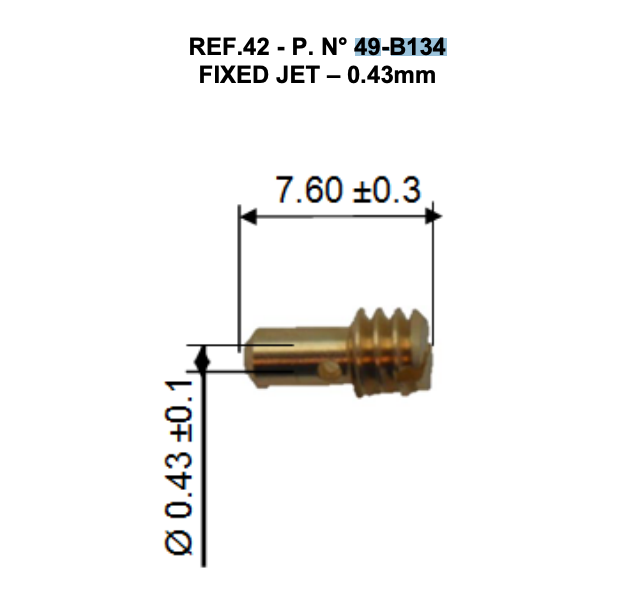 Iame Bambino M1 Tillotson HS325 Carb Fix Jet