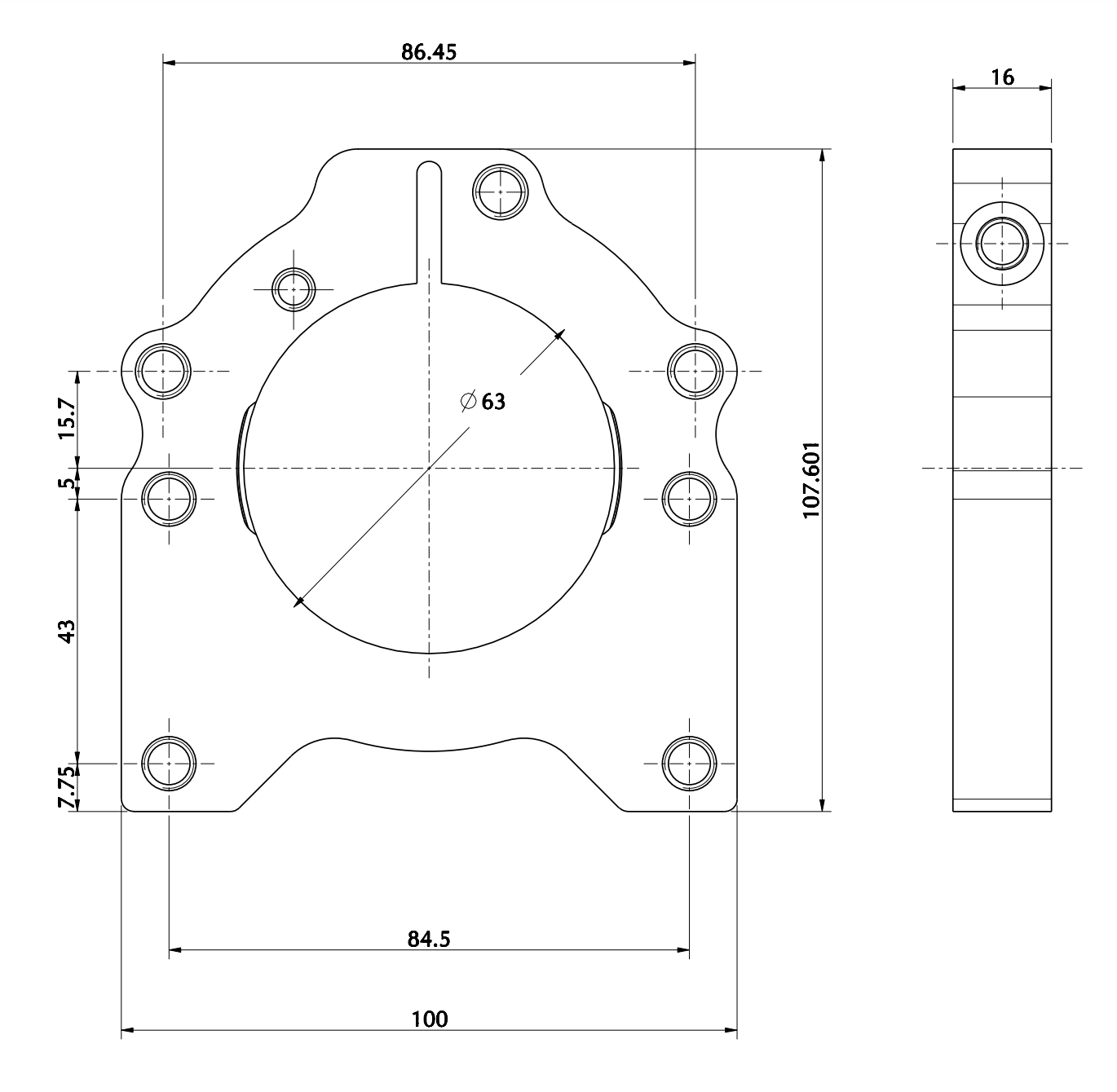 Aluminium 30mm Bearing Carrier MINI - 4 Holes - Black