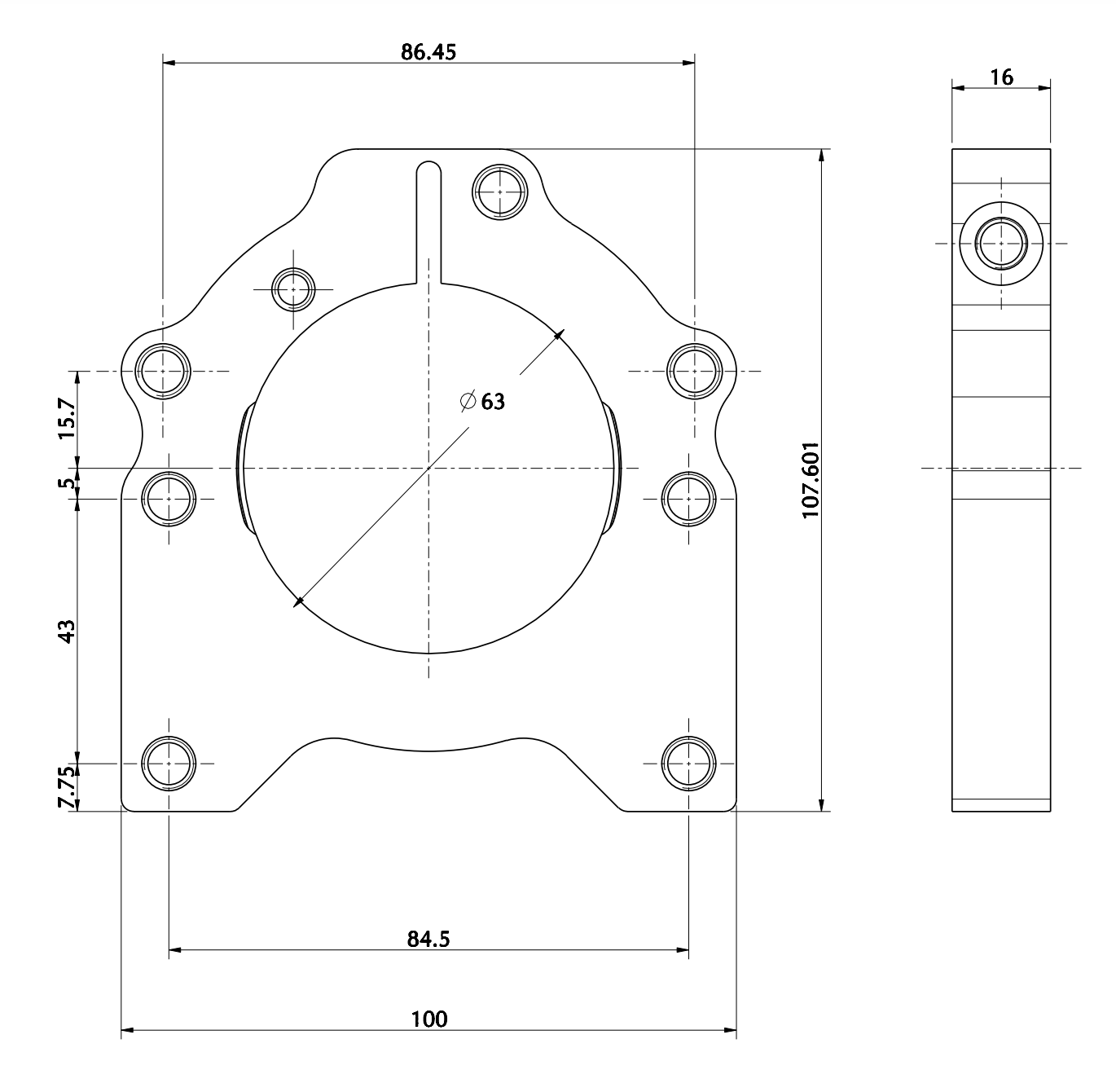 Aluminium 62mm Bearing Carrier MINI - 4 Holes - Black