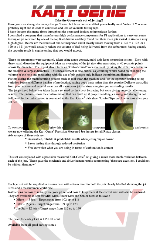 Kart Genie Measured Rotax Carburettor Jets In Senzo Box