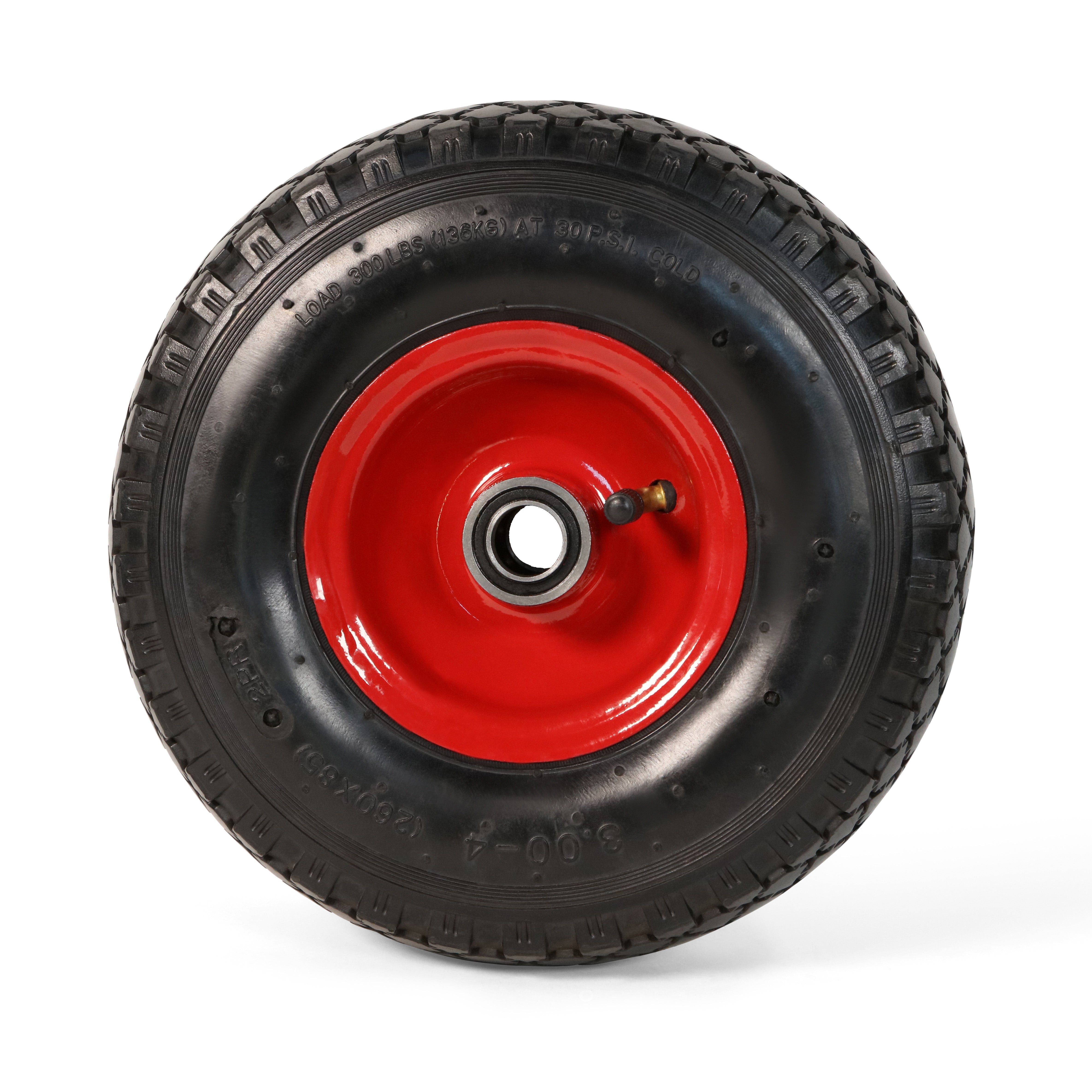 Red Steel Rim Pneumatic Wheel- 300-4- Bent Valve