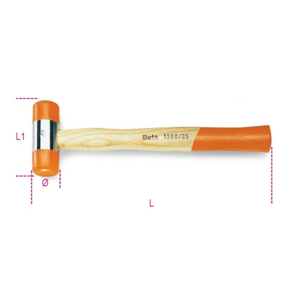 Beta 28mm Soft Face Hammer Wooden Shaft